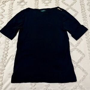 Lauren Ralph Lauren Black Boatneck Top with Gold Zipper